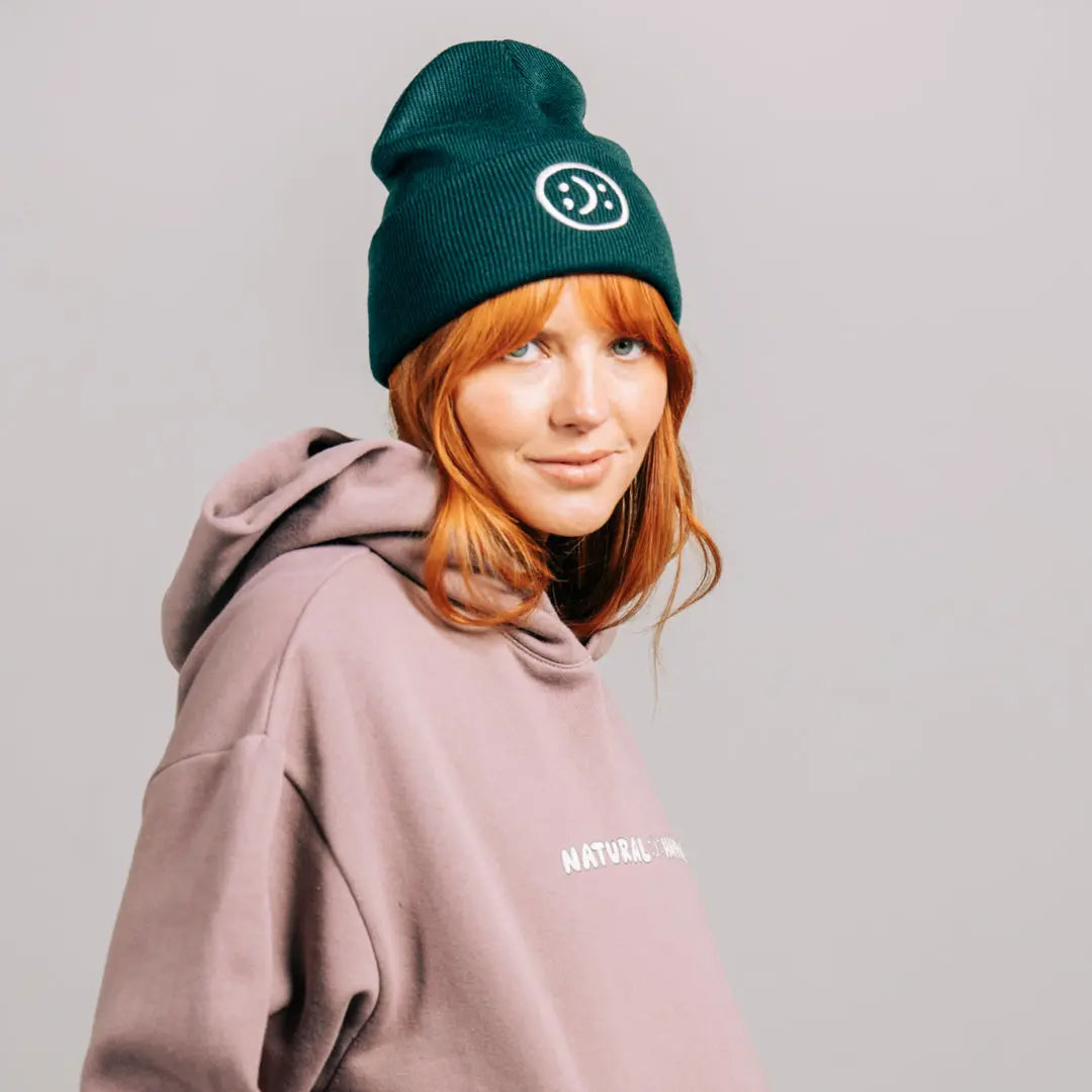 Smiley Beanie - Dark Green - Pink7