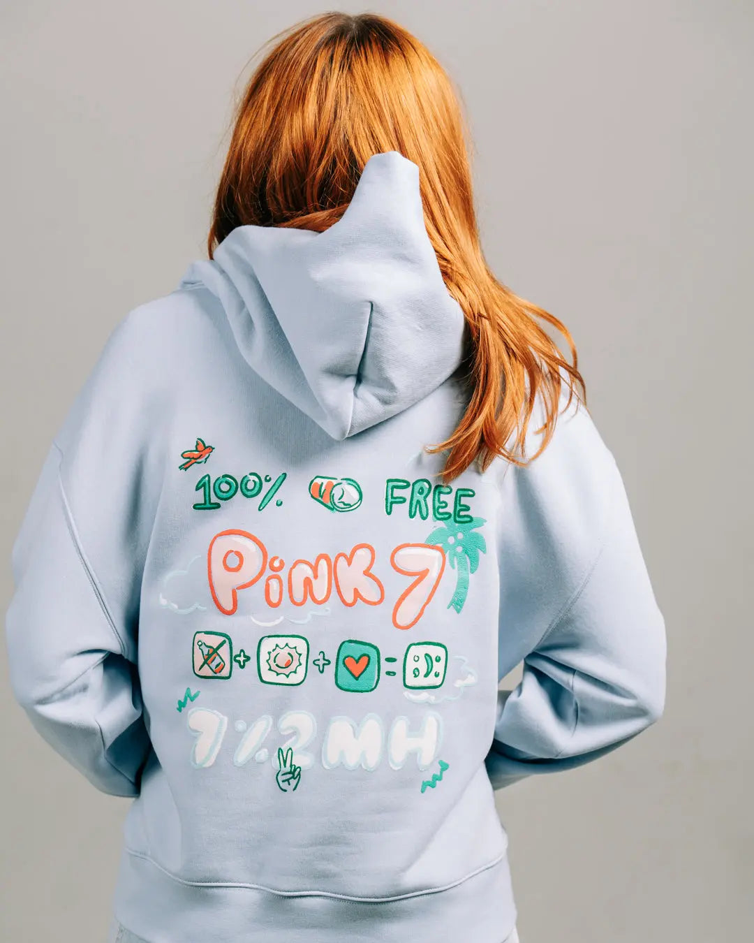 The Women's Natural Happiness Hoodie - Powder Blue - Pink7