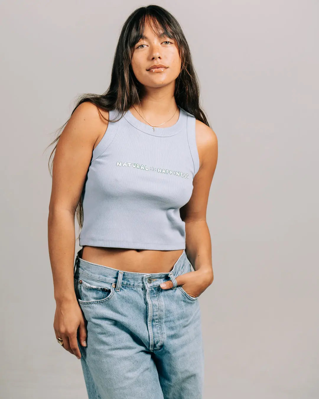 The Natural Happiness Tank Top for Women - Powder Blue - Pink7